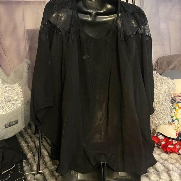 black sheer batwing plus size coverup blouse shirt top 2xl ana - Picture 4 of 7